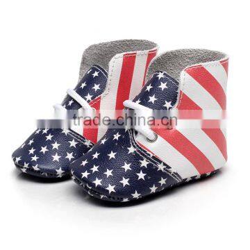 2017 New designs genuine leather usa flag baby moccasins high heel baby girl shoes with air hole