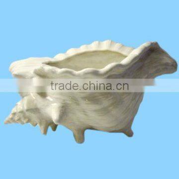 Vintage White Conch Shell Ceramic Planter