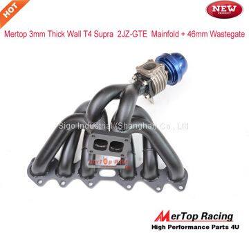 Mertop 3mm Thick Black Coated T4 DivideToyot* Supra 93-98 2JZ-GTE 2JZ Twin Turbo Turbo Manifold +46mm Wastegate photo-2
