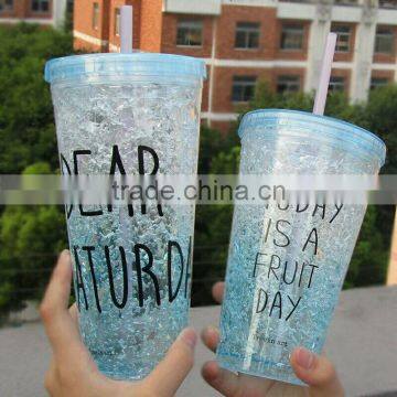 Hot Selling Double Wall Plastic Freeze Ice Straw Drinking Cup photo-2