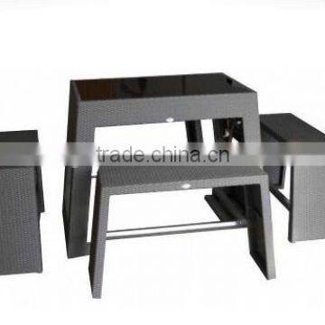 2017 resin wicker furniture 5 piece bar set outdoor table and bench