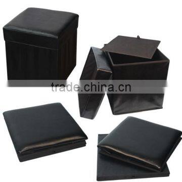 Black Faux Leather Folding Storage Stool For Livingroom/Bedroom photo-3