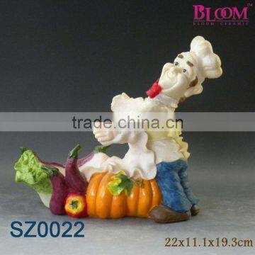 Resin chef figurines wine bottle holder for tableware