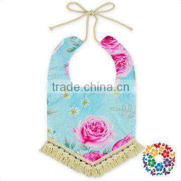 adjustable tassel floral cotton fabric christening baby bandana bibs