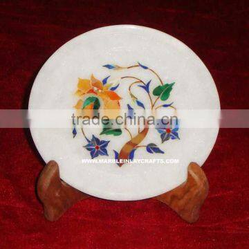 Semi Precious Stone Marble Inlay Plate Antique Design