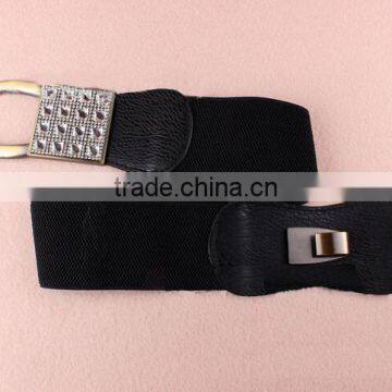 Wholesale Rhinestone Paved Ring Type Alloy Buckle Sex Women Lady Wide PU Waist Belt photo-2