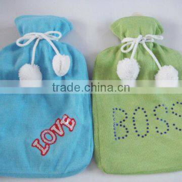 Fashion animal embroidery designs hot water bottle with knit cover