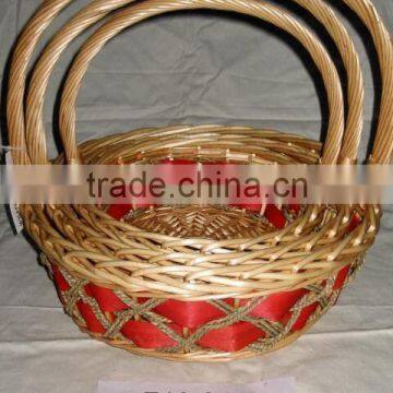 hand-weaven red wicker Christmas gift basket with handle