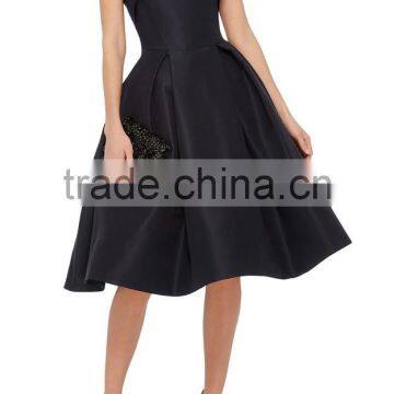 Elegant V-neckline Silk Faille Fabric Cocktail Dress Pleated Flounced Skirt Vintage Dress Evening Party Gown 2016 HSD5744 photo-3