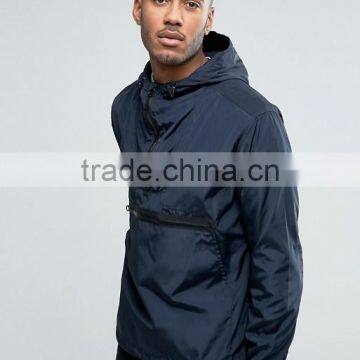 Wholesale Custom Best Price High Quality New Design Navy Zip Front Drawstring Hood 100% Polyester Woven Casual Men Jacket