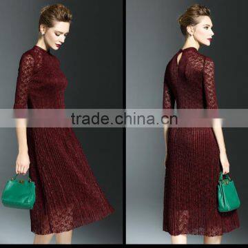 Elegant Lady Lace Hollow Out Embroidery A-line Pleated Fold Lace Dress photo-6