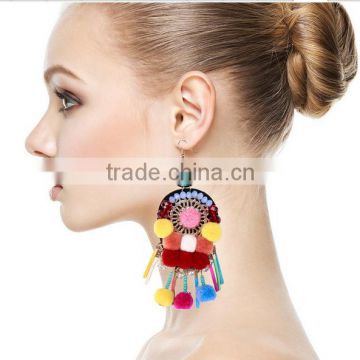 Bohemian design handmade colorful pompon charm earrings jewelry