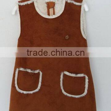 cute little girl artificial leather brown color dress