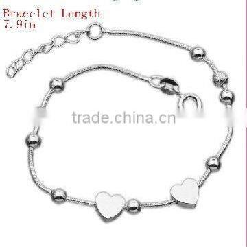 fashion silver plated bracelets, fashion heart charm chain jewelry