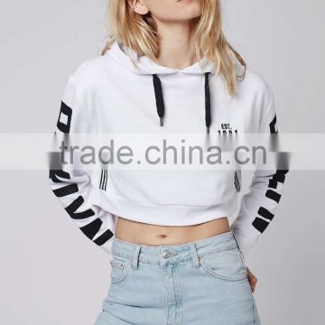 ladies 100% cotton long sleeve cropped sweatshirts new crop top pullover hoodie hooded custom printed wholesale