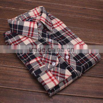 Womens Plain Lined Plaid Flannel Shirt photo-4