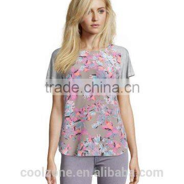 2015 Fashion Short Sleeve Tropical Flower Print Top Wholesale Custom T-shirt photo-2