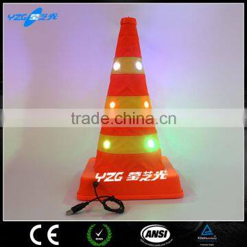 retractable reflector traffic cone with led light