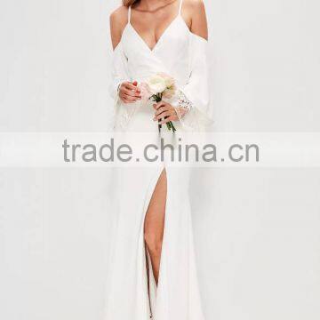 SIMPLE STYLE Women Lace Split Hem and Deep V-neck Maxi Prom Derss photo-2