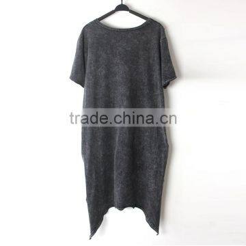 Casual Short in Front Long in Back Short Sleeve Chiffon Black T-Shirt photo-2