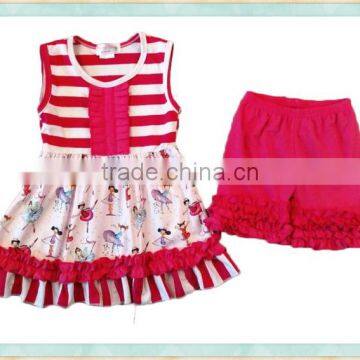 Boutique girl outfit clothing danceing little girl cartoon picture and red ruffle short