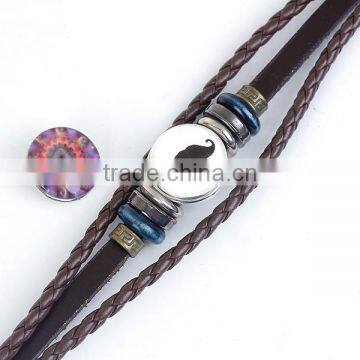 Real Leather Snap Button Bracelets Fit 18mm/20mm Snap Buttons Coffee Silver Tone Round photo-2