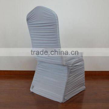 Silver ruffled spandex wedding chair covers for sale