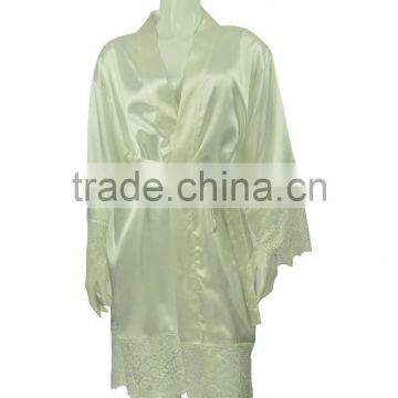 Women's Sexy Satin Short Kimono Robe-Lace Trim photo-5