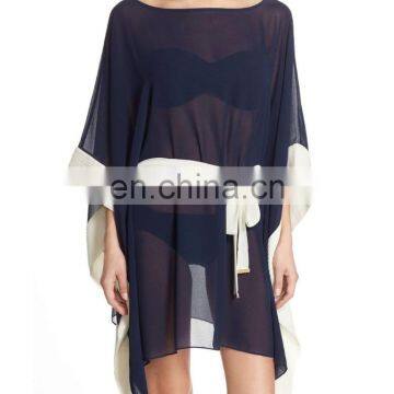 C87 Contrast cuff & sash waist kaftan long beach dress