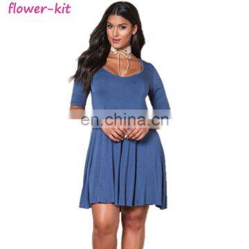 Fashion O-Neck Half Sleeve Casual A-Line Women's Plus Size Dress