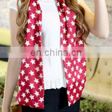Light Yarn Colors Women Fashion Scarves Printing White Star Heart Red Scarf photo-3