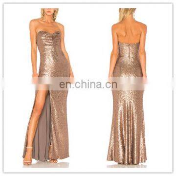 Backless Sequin Cocktail Dress Long With Front Slit