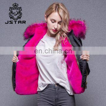 Goods in Stock 2017 New Arrive Black Bomber Jacket With Raccoon Fur Collar photo-4