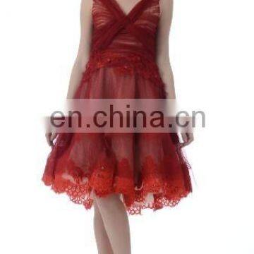 EMY020 Red Lace and Bead Short Dress