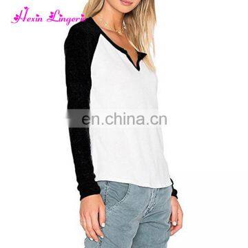 Without Moq Fashion Black Long Sleeves Running Blank Fitted Lady T-shirt photo-2