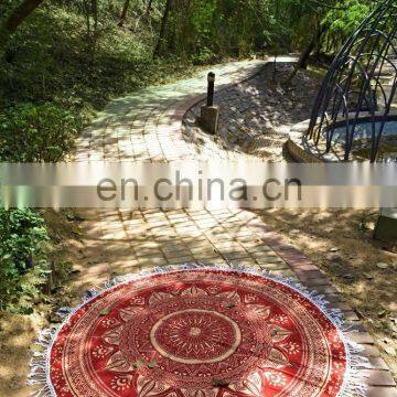 Indian Latest 72" Round Tapestry Maroon Gold Ombre Mandala Design Beach Towel Wall Hanging White photo-4