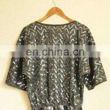 Vintage grey sequins top evening dress ladies top fashion ladies top