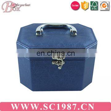 Lock can carry Irregular blue leather box with mirror