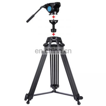 PULUZ 3 in 1 (Tripod + Bowl Adapter + Black Fluid Drag Head) Heavy Duty Video Camcorder Aluminum Alloy Tripod Mount Kit for DSLR