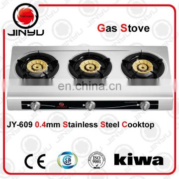 sales hot 3 brass burner commercial gas stove with stainless steel surface