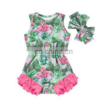 cactus and flamingo pattern cute printing Toddlers Soft Newborn Bodysuit ruffle Girl Romper wtih headband