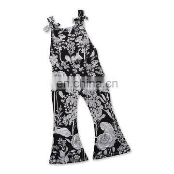 INS Girl Black Jumpsuit Baby Girl Flower Print Romper Summer Sleeveless Outwear photo-2