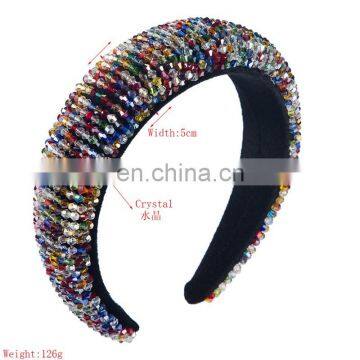 Luxury Full Color Crystal Headband for Women Padded Hairband Handmade Beaded Wide Headwear Hair Accessories Hair Hoop for Girl
