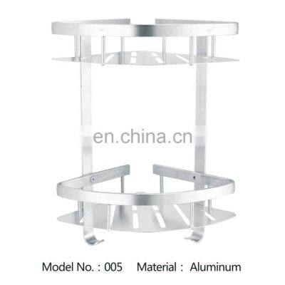 Silver Aluminum Wall Mounted 2 Tier Bathroom Accessories Storage Shower Shampoo Holder Organizer Corner Rack Shelves