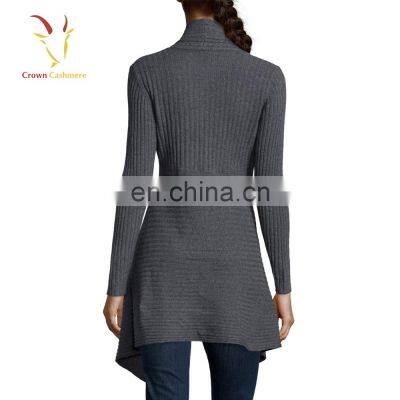 Ladies Waterfall Rib Knitted Cashmere Cardigan Sweater photo-4