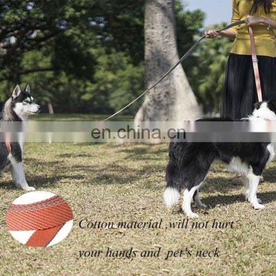 double dogs leash cotton material soft and safe  two dog leash with two hooks walking dog leash multifunction