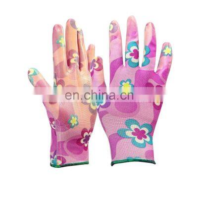 sunnyhope cheap colored pattern cute13guage nitrile coated wholesale kids gardening work gloves