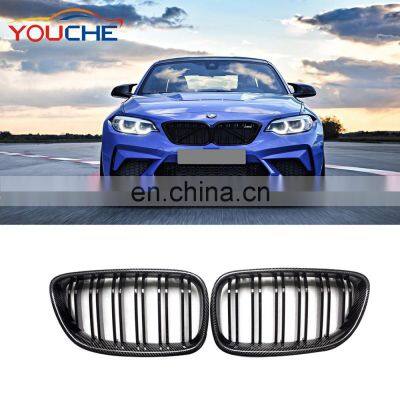F22 Grille Carbon Fiber Front Kidney Grill Mesh Hood  for BMW 2 Series F22 F23 F87 M2 Gloss Black