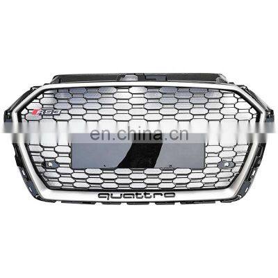 Auto grille front bumper for Audi A3 change to RS3/S3 RTS black silver high quality center honeycomb mesh grill2017-2019