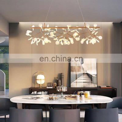 Modern Circle Pendant Light Creative Leaf Branch Ceiling Pendant Lamp Indoor Firefly Hanging Lights For Living Dinning Room